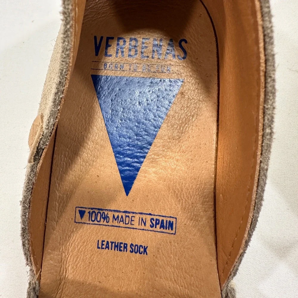 Verbenas Carmen Espadrille Womens 39‎ Brown Suede Leather Flat | Coastal Boho